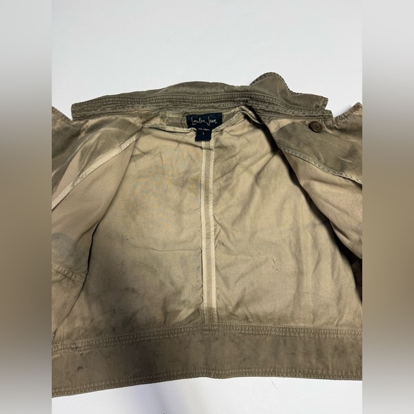 LONDON Jean Olive dyed distressed cropped double breasted utility Jacket size L - Picture 13 of 15
